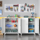 LISSIMO Metal Storage Cabinet, Home Office Cabinet with Doors and Adjustable Shelves,Locking Cabinet with Adjustabl Leg Levelers Assembly Required (White) LISSIMO