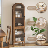 Lxsxhome 64.17'' Tall Arched Modern Walnut Display Cabinet with Acrylic Glass Doors, 5-Tier Kitchen Pantry Storage Cabinet, Bookcase for Living Dining Room Lxsxlome