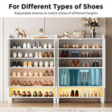 Condemo Shoe Cabinet with Doors, 7-Tier Freestanding Shoe Organizer with Mirror & LED Light, Adjustable Shoe Storage for Entryway, Hallway, Closet, Modern Shoe Rack, White Condemo