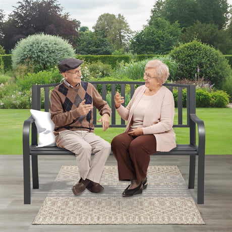 SHGJ&SOFT 50" Outdoor Bench Metal, Heavy-Duty Garden Bench Outdoor, Weatherproof Cast Iron Frame, 500LB Capacity Anti-Rust Patio Park Bench for Porch, Yard, Lawn SHGJ&SOFT