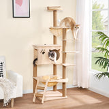 BEWISHOME Wood Cat Tree for Indoor Cats Large Adult, Cat Tower with 2 Hammocks,Sisal Scratching Post,Multi-Level,Washable Removable Cushions and Dangling Ballor Fun Play Cat Condo (Beige 62.2") MMJ61Y BEWISHOME