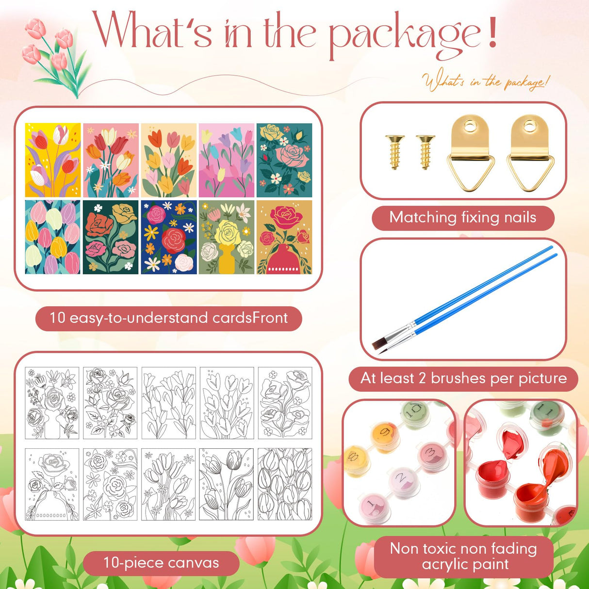 Gueevin 10 Pack Paint by Number DIY for Adults Paint by Numbers Acrylic Painting Kits Canvas, Without Frame, Simple Oil Painting for Spring Summer Gift Wall Decor 12 x 16 inch(Bloom Style) Gueevin