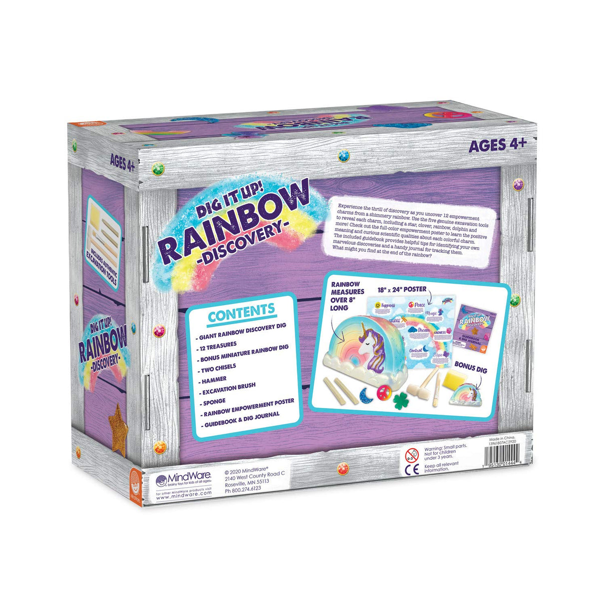 MindWare Dig It Up! Rainbow Shaped Discovery for Girls - Kit Includes 13 Charms for Find, 2 Chiseling Tools, Hammer, Excavation Brush, Sponge, Poster and Guidebook - Ages 4 and Up MindWare