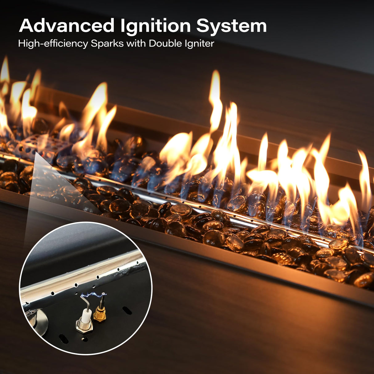 LAUSAINT HOME 9 Pieces Outdoor Patio Furniture Set with 43" Propane Gas Fire Pit Table, Outdoor Sectional Sofa PE Rattan Wicker Patio Conversation Sets with Thick Cushions(Beige LAUSAINT HOME