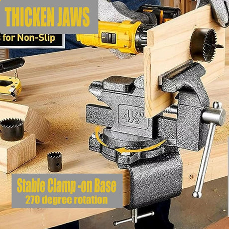 Bench Vise 4-1/2in Multi-Purpose Bench Vice Clam on Vise, Heavy Duty Cast Iron Bench Clamp with Anvil-Multi-Jaw Swivel Base - Bnech Vice for Workbench, Woodworking, Workshop DIY TRUSBEE