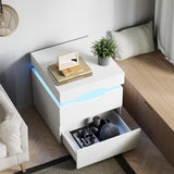 Furniwell LED Nightstand with Charging Station, End Table with Drawers, Night Stand Bedside Table with Sliding Top for Bedroom and Living Room, White Furniwell