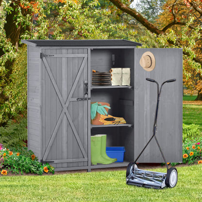 LOUHME Outdoor Wooden Storage Shed, 5.3ft Hx4.6ft L Garden Storage Cabinet with Waterproof Asphalt Roof, Double Lockable Doors and 3-Tier Shelves for Patio Backyard, Ideal Tool Organizer, Gra - WoodArtSupply