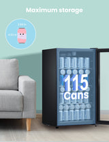COMFEE' CRV115TAST Cooler, 115 Cans Beverage Refrigerator, Adjustable Thermostat, Glass Door With Stainless Steel Frame, Reversible Hinge Door And Legs For Home, Apartment COMFEE'