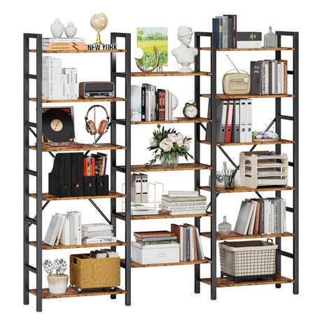 IRONCK Bookshelves 6 Tiers Triple Wide Industrial Bookshelf, Large Etagere Bookshelf Open Display Shelves with Metal Frame for Living Room Bedroom Home Office IRONCK