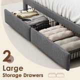 Driftalia LED Full Size Bed Frame with 2 Storage Drawers, Upholstered Full Bed Frame with Headboard and Charging Station, No Box Spring Needed, Easy to Assembly-Light Grey Driftalia
