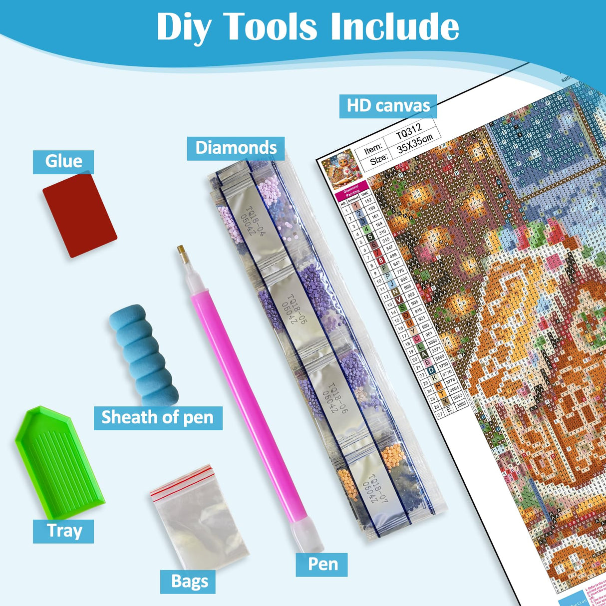 Christmas Gingerbread House Diamond Painting Kits for Adults, 5D Diamond Art Kits for Adults Beginners, DIY Full Round Drill Diamond Dot Painting Gem Art Kits for Adult, Home Wall Decor 13.8x13.8 Inch LKHMVCA