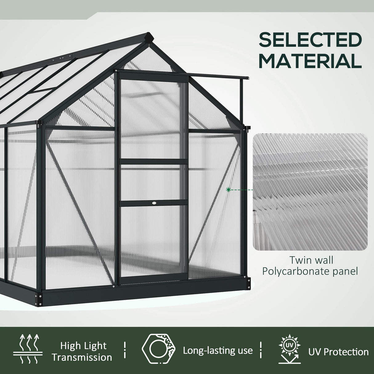 Outsunny 6' x 10' x 6.5' Polycarbonate Greenhouse, Heavy Duty Outdoor Aluminum Walk-in Green House Kit with Rain Gutter, Vent and Door for Backyard Garden, Gray Outsunny