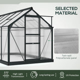 Outsunny 6' x 10' x 6.5' Polycarbonate Greenhouse, Heavy Duty Outdoor Aluminum Walk-in Green House Kit with Rain Gutter, Vent and Door for Backyard Garden, Gray Outsunny