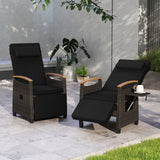 HAPPYGRILL Outdoor Rattan Wicker Chaise Lounge Recliner Chair with Adjustable Backrest & Footrest, Push Back Outside Seat w/Cushion & Flip Table for Backyard, Porch, Balcony (Black,1) HAPPYGRILL