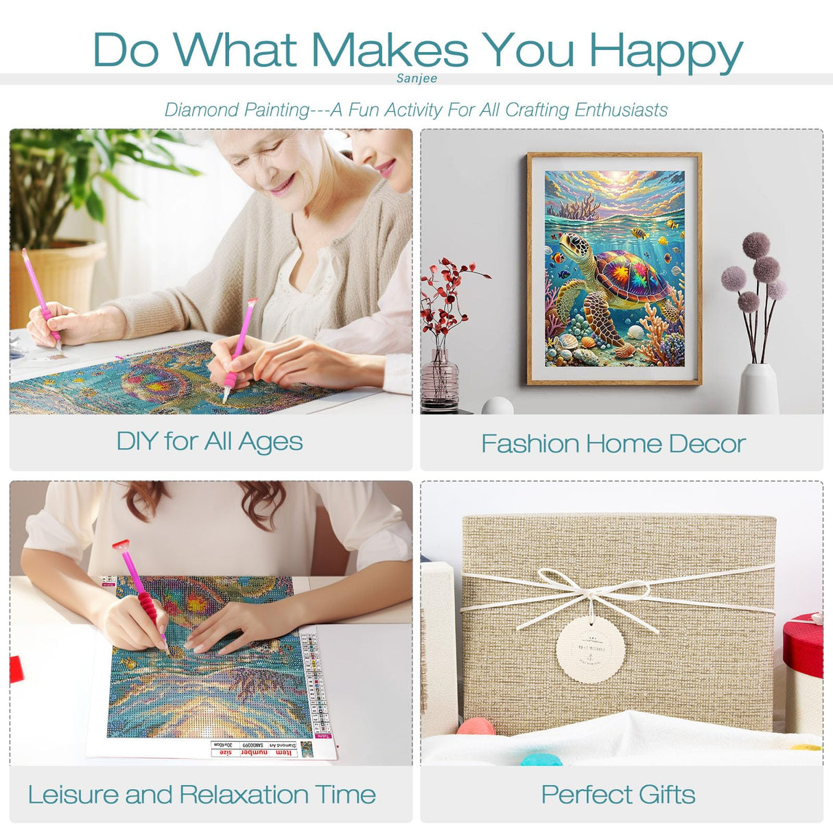 Sanjee Sea Turtle Diamond Painting Kits for Adults, 5D Diamond Art Kits for Beginner, DIY Round Full Drill Diamond Dots Paintings Diamond Painting for Home Wall Decoration Gift, 12x16inch Sanjee