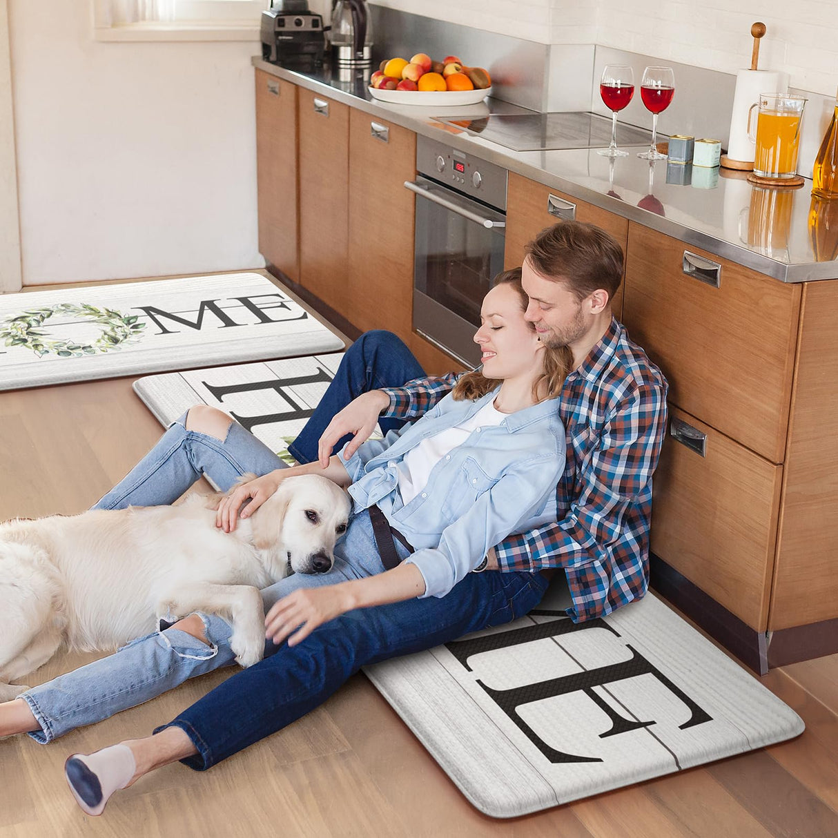 KIMODE Farmhouse Kitchen Mat 2PCS Anti Fatigue Kitchen Rugs Non-Skid Waterproof Kitchen Floor Mat Cushioned Comfort Standing Mat for Office,Laundry,Sink,Home KIMODE