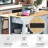 Merax Rolling Kitchen Island on Wheels with Extendable Dining Table & Power Outlet, Wood Kitchen Cart on Wheels with Internal Storage Rack,2 Drawers & 2 Cabinets, 47" Wide Grey Blue Merax