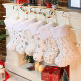 White Christmas Stockings Set of 6 - Lage Elegant Xmas Stockings with Golden Christmas Tree Snowflake Designs, Fluffy Grey and White Christmas Stockings for Holiday Party Decorations 20 inch Amorita