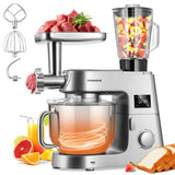 VIVOHOME 9 in 1 Multifunctional Stand Mixer with Fermentation, 6 Speed 7.5 Quart Kitchen Electric Food Mixer with Timer, Meat Grinder, Juice Blender, Vegetable Slicer, Pasta and Cookie Maker, Silver VIVOHOME