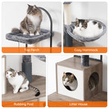 HOOBRO Cat Tree with Litter Box Enclosure, Arched All-in-One 31.5" Cat Tower with Hidden Litter Box Furniture for Indoor Cats, Versatile Cat Condo with Sisal Posts, Hammock, Greige and Gray BG45MZ03 HOOBRO