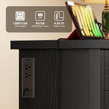 LIKIMIO Dresser with 10 Drawers, Bedroom Wooden Chest of Drawers with LED Lights and Power Outlets, Fabric Side Pocket, TV Stand for Living Room, Black LIKIMIO