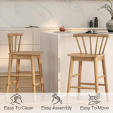HoeuThien Barstools Set of 4, 24" Wood Element Bar Stools, Armless Farmhouse Wooden Bar Dining Chairs with Back & Footrest for Kitchen Island Cafe Pub Light Brown HoeuThien