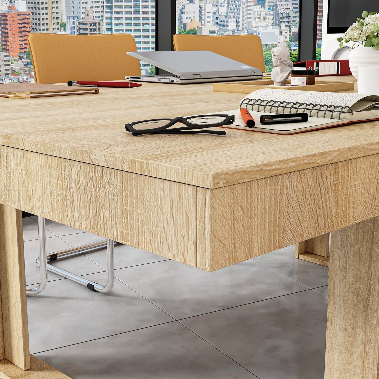 FAMAPY 7.2FT Conference Table Modern Meeting Table Rectangular Seminar Table for Office Meeting Conference Room Oak (86.8”W x 47.2”D x 29.4”H) - WoodArtSupply