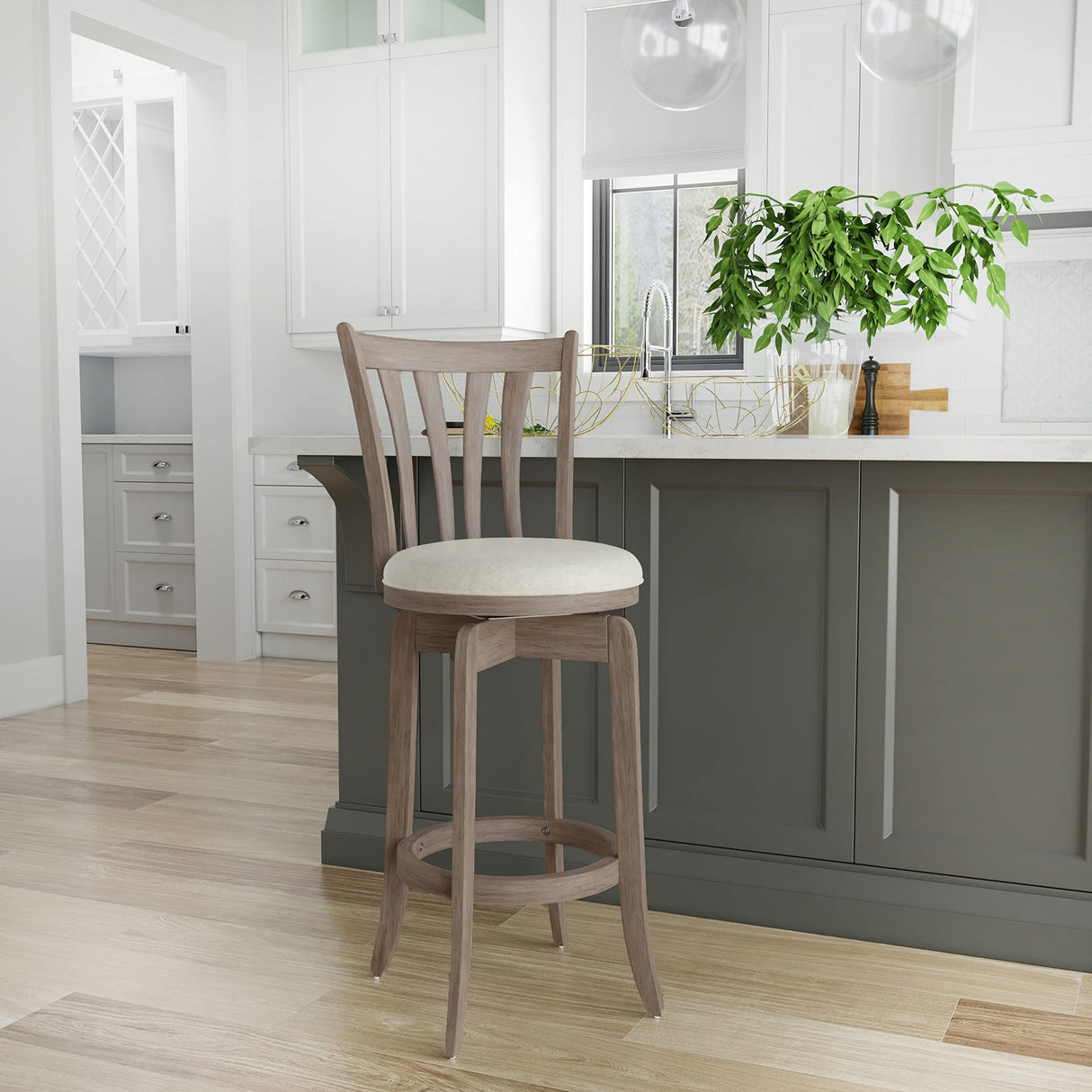 Hillsdale 29.5" Savana Wood Swival Bar Height Stool, Brown Gray Hillsdale