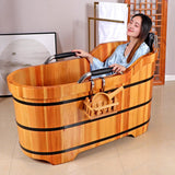 Wooden Hot Tub Bathroom Freestanding Soaking Non-Slip Bathtub Thickened Handrail Style Healthy Medicinal Bathtub For Both Adult And Child Family Members (Deluxe configuration with lid fumigation) OGOLOUG
