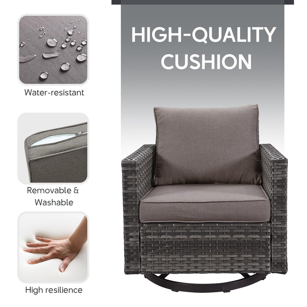 Belord Outdoor Sectional Furniture with Swivel Rocker Chair, 10 Pieces Wicker Patio Furniture Sets with Ottoman L Shaped Sofa Coffee Table Grey Cushion Belord