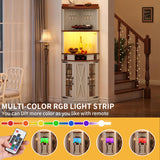 DWVO Corner Bar Cabinet with Glass Door & LED Lights, 72" Tall Farmhouse Liquor Cabinet Bar with Glass & Wine Holder, 6-Tiers Alcohol Cabinet for Dining Room, Living Room, Kitchen,White DWVO