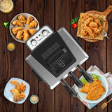 1800W 5 Liters/21 Cups Large Electric Deep Fryer with 3 Frying Baskets for Home Use, Adjustable Temperature,View Window Lid,Countertop Stainless Steel Body Deep Fryer Pot,Perfect for Kitchen, Fry Fish Vexon