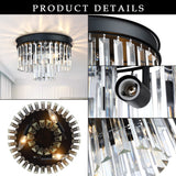 Crystal Flush Mount Ceiling Light Black Finish,2-Tier Crystal Close to Ceiling Light Fixture for Living Room Bedroom Dinning Room Hallway MEXO