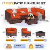 Poteban Patio Furniture Set, 7 Pieces Outdoor Modular Conversation Set Wicker Sectional Sofa for All Weather Rattan Patio Couch for Porch Garden Backyard Balcony Poolside (Orange) Poteban