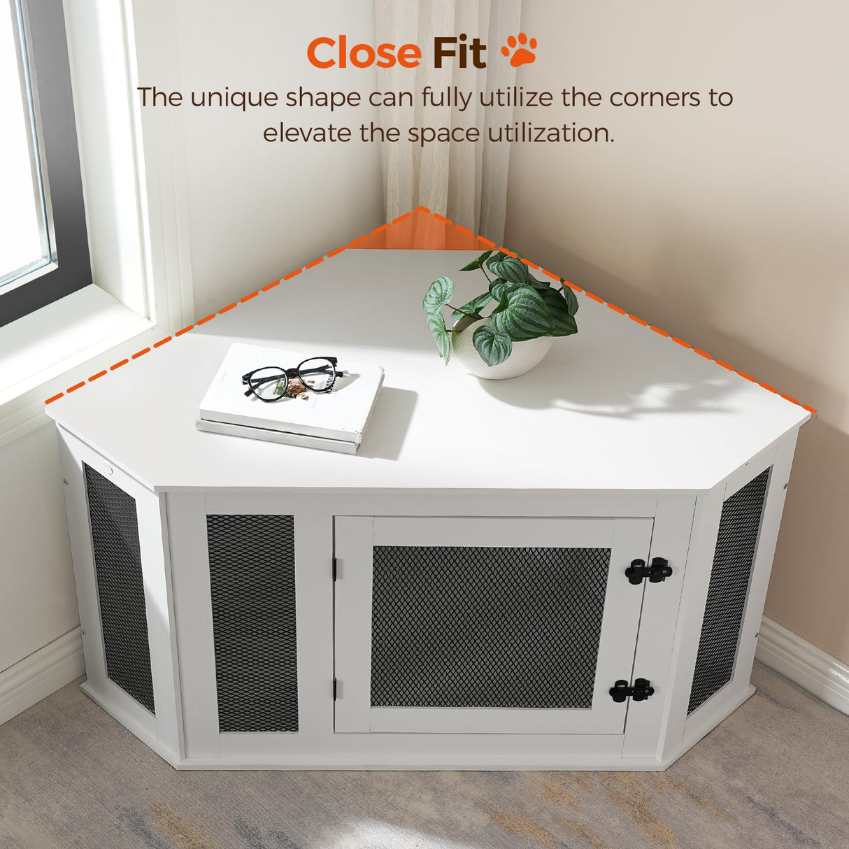 MAHANCRIS Corner Dog Crate Furniture, Wooden Dog Kennel End Table, Decorative Pet Crate Indoor Use, Furniture Style Dog House for Small Medium Dog, Dog Cage TV Stand, White and Black DCWT0801 MAHANCRIS