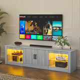 Algglobuy Modern TV Stand for 65 Inch TV with LED Lights, Entertainment Center with Adjustable Tempered Glass Shelves & Power Outlets, Media TV Console Table for Living Room, Bedroom Algglobuy
