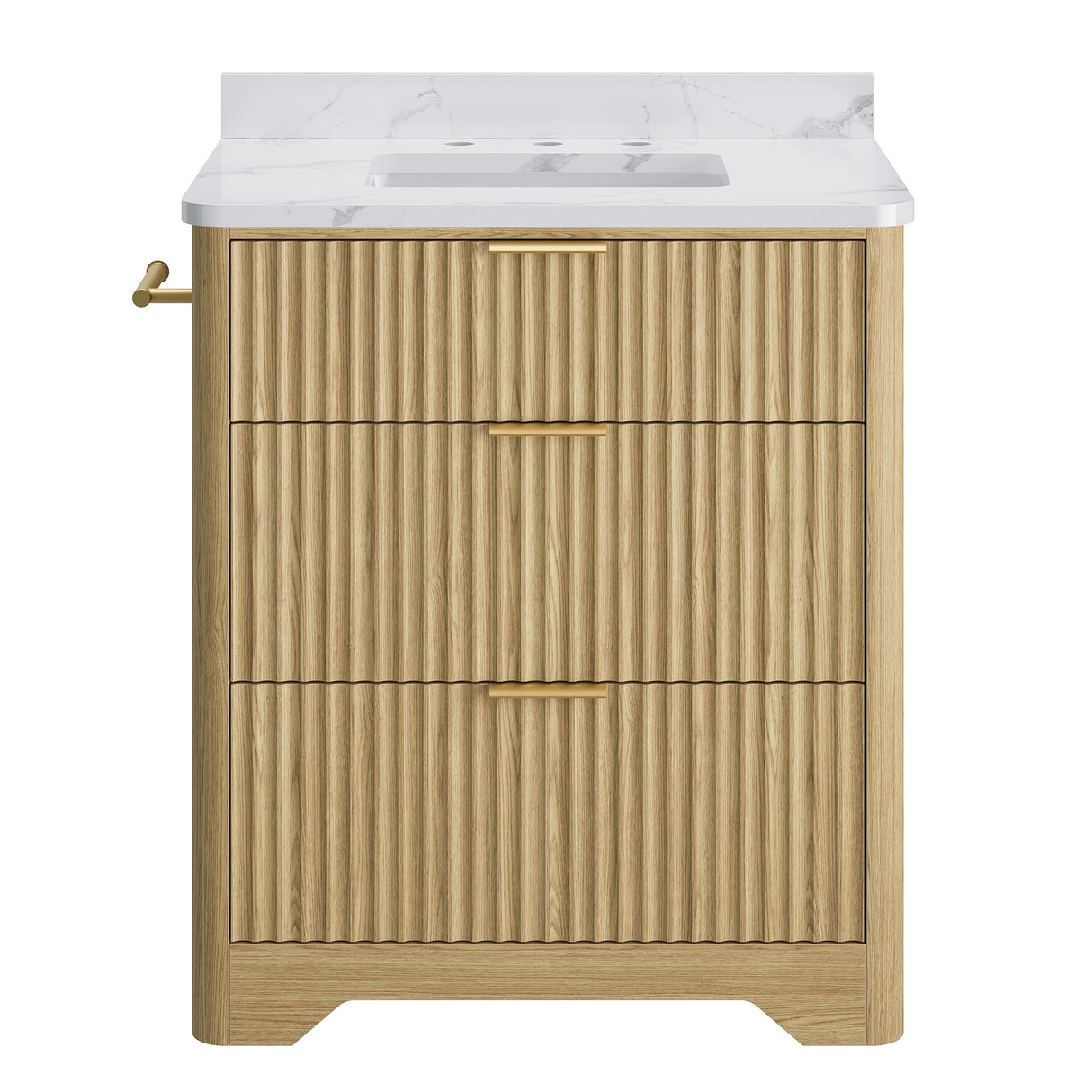 IRONCK 30" Bathroom Vanity with Ceramic Sink, Freestanding Bathroom Sink Cabinet with 2 Drawers & 1 Flip-Down Drawer, Wood Grain Texture, Farmhouse IRONCK