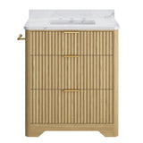 IRONCK 30" Bathroom Vanity with Ceramic Sink, Freestanding Bathroom Sink Cabinet with 2 Drawers & 1 Flip-Down Drawer, Wood Grain Texture, Farmhouse IRONCK