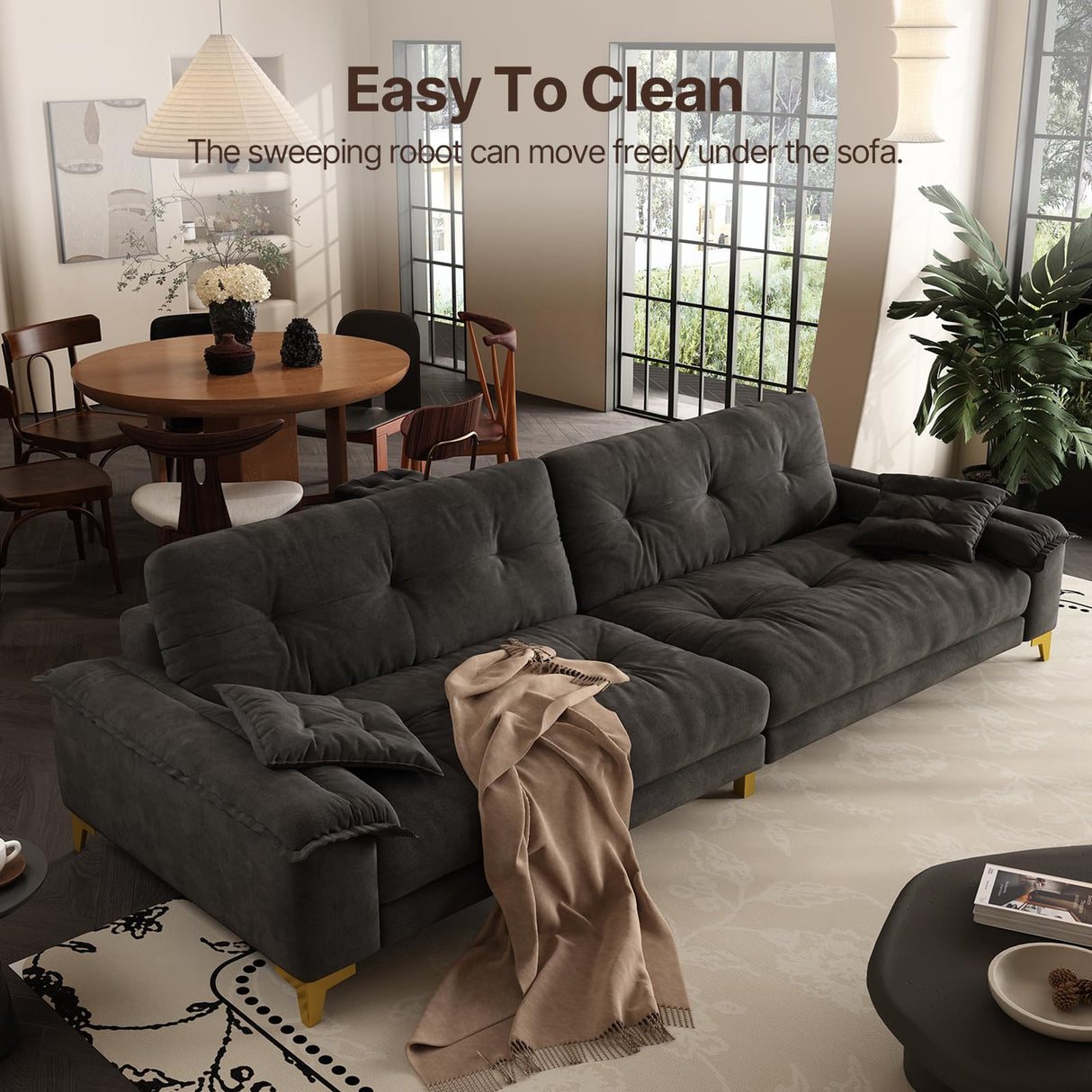 104.7" sectional Couch, mid-Century Modern 4-Seater Comfy Cloud Couch for Living Room Office, Button Tufted upholstered Metal Legs Sofa Sturdy loveseat (Dark Gery, 104.7Inch) Generic