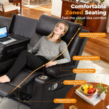 SENYUN 3-Seater Recliner Sofa, Flip Middle Backrest Manual Reclining Couch with Storage Drawer, Phone Holder and USB A&C Ports, Loveseat Recliner for Home Theater,Living Room,RV(Leather,Brown) SENYUN