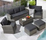 Suvivityse 6 Pieces Patio Furniture Set Sectional Rattan Wicker Outdoor Conversations Sets with Table and Ottomans for Garden, Poolside, Backyard (Grey) Suvivityse
