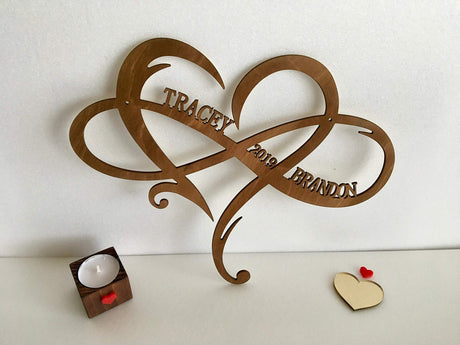 Personalized Infinity Symbol Custom Wood Wedding Sign Couple Names Established Year Heart Sign Wooden Love Heart Shape Wedding Gift Wall Hanging Door FranJohnsonHouse