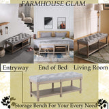 Janoray Farmhouse Storage Bench Wooden Entryway Upholstered Tufted Ottoman Bench for Bedroom End of Bed Hallway Organizer, Grey Janoray