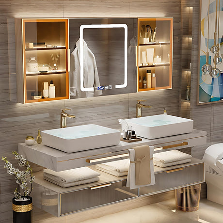 ZGNBSD Double Bathroom Vanity with Sink - Floating Bathroom Vanity Contains Smart Defog Mirror Cabinet, Solid Wood Bathroom Vanity with Drawer, Wall Mounted (Double Sink 60") ZGNBSD