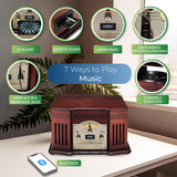 ClearClick All-in-One Turntable with 3-Speed Record Player, Bluetooth, CD, Cassette Tape, AM/FM Radio, Aux, USB, Built-in Speakers, Handmade Wooden Exterior ClearClick