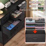 YaFiti Dresser for Bedroom with 10 Drawers, Chest of Drawers with Side Pockets, Hooks, Wooden Top and Sturdy Metal Frame, Fabric Dresser Drawers for Living Room, Hallway (Black Wood Veins) YaFiti