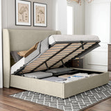 Jocisland King Size Bed Frame with Lift Storage Bed Linen Platform Bed with Wingback Headboard/Hydraulic Storage/No Box Spring Needed/Wood Slats Support/Khaki Jocisland
