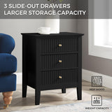 OCANDO Fluted Black Nightstand 19", 3 Drawers Night Stand, Bed Side End Table for Small Living Room, Modern Bedroom Storage Cabinet OCANDO