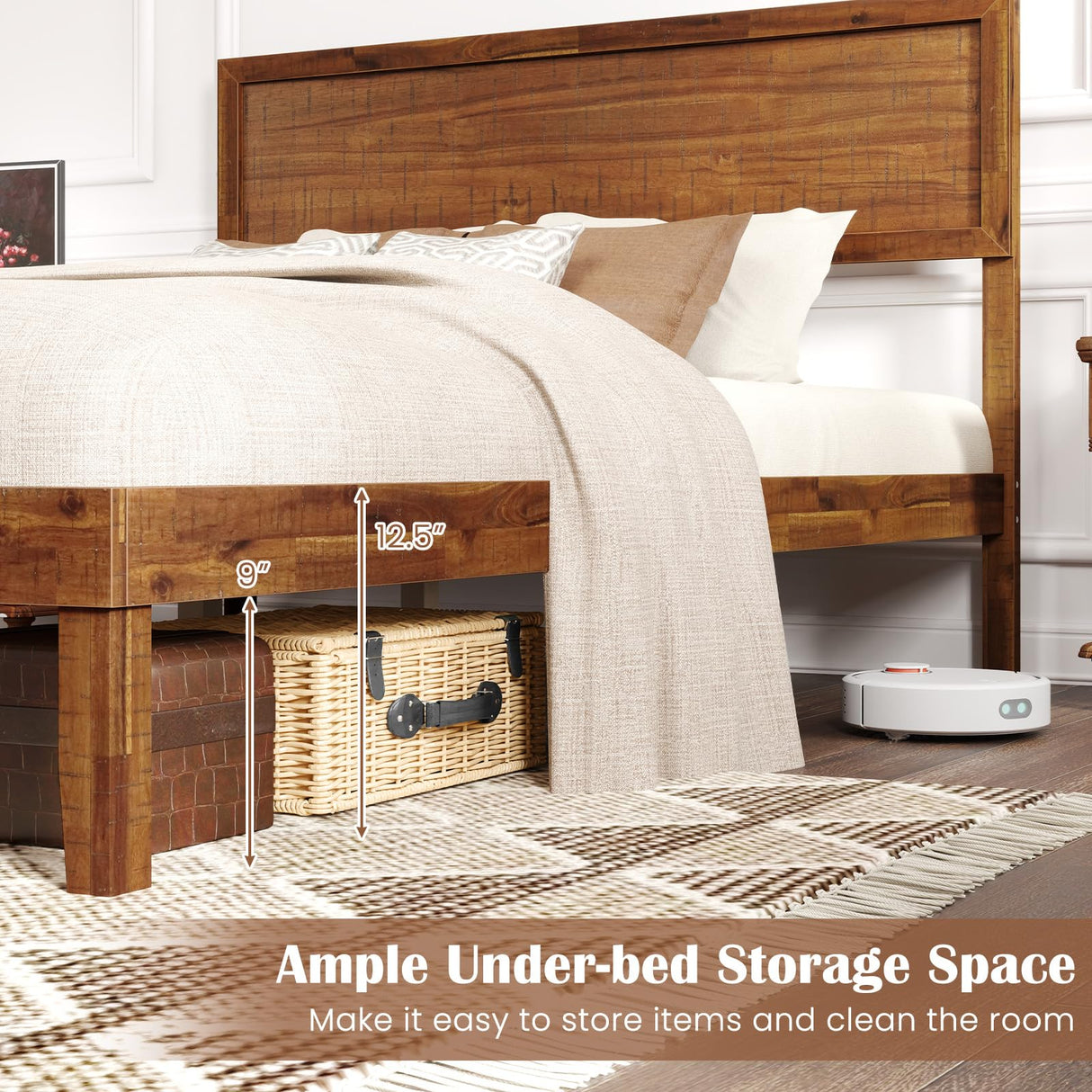 Giantex Wood Full Size Bed Frame with Headboard, Mid Century Modern Platform Bed Full with Solid Wood Legs & Wooden Slat Support, Easy Assembly, No Box Spring Needed, Walnut Giantex