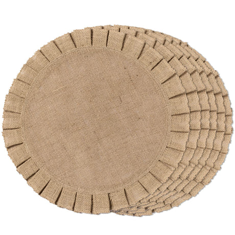 FunWheat Burlap Round Braided Placemats Set of 6 for Dining Tables 15 Inch Heat Resistant Jute Table Mats Farmhouse Woven Fabric Natural Place mats for Decoration(Ruffled Lace) FunWheat